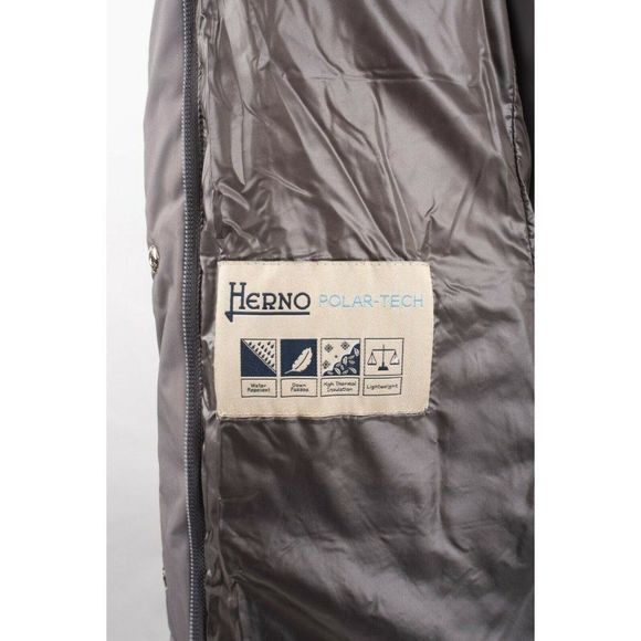 Herno Womens Down Coat Jacket Sz 48 US 12 Carrie Over Gray Faux Fur Trim Hooded - Picture 6 of 8